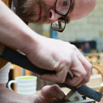 Giles Kozdon at work in the YAS silversmiths starter studio at Persistence Works in Sheffield 2017